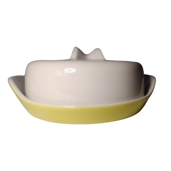 Porcelain Round Lidded Floral Butter Dish Large 8 in Vtg Cream Yellow Cottage - Picture 3 of 6